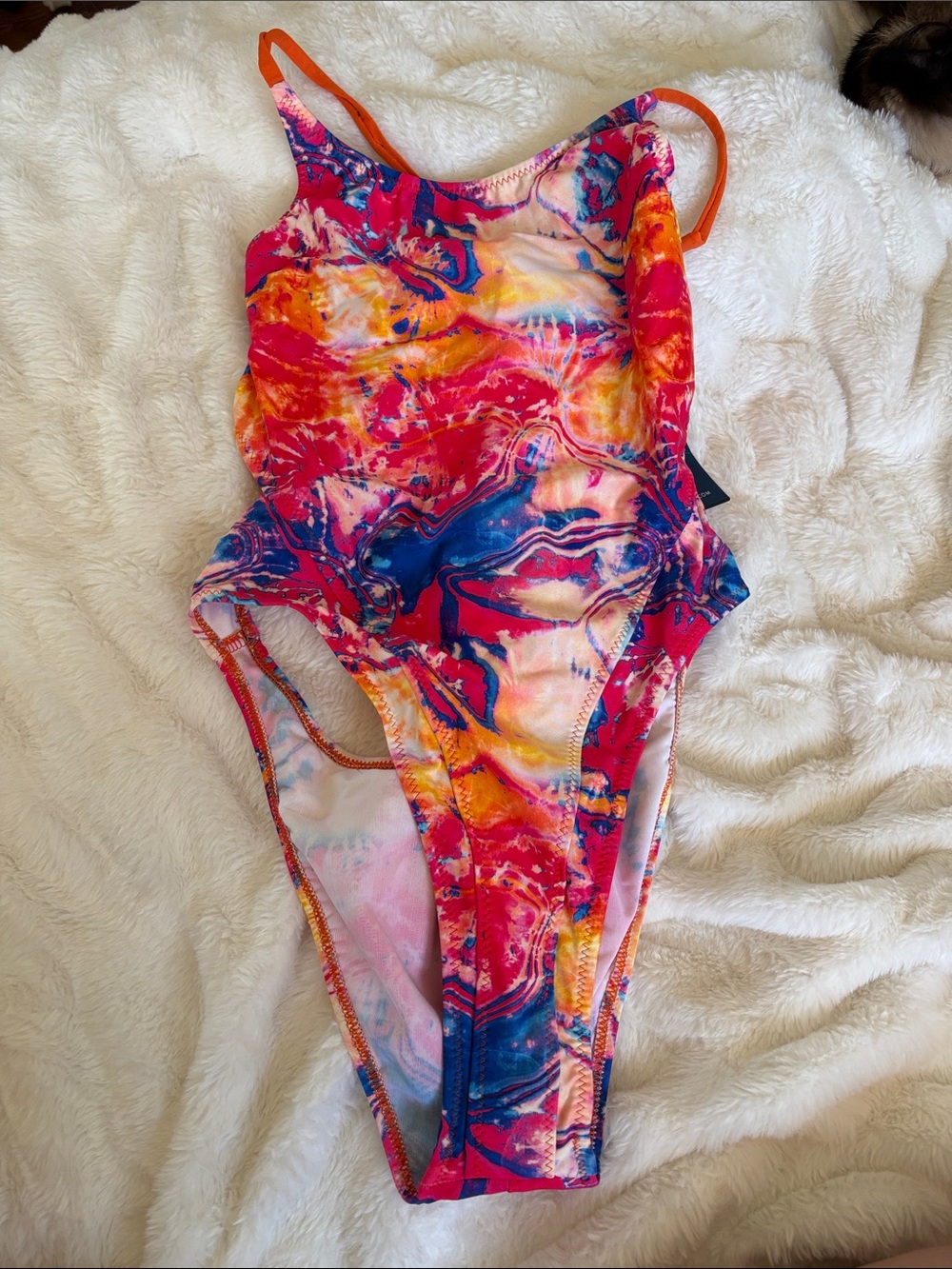 Colorful Marble-Print One-Piece Swimsuit - Pink, Blue & Orange